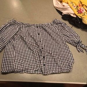 Gingham off the shoulder shirt